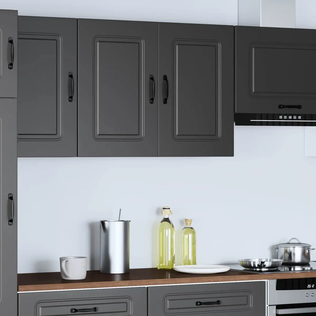 Black Engineered Wood Wall Cabinet with Door for Kitchen Storage Organizer