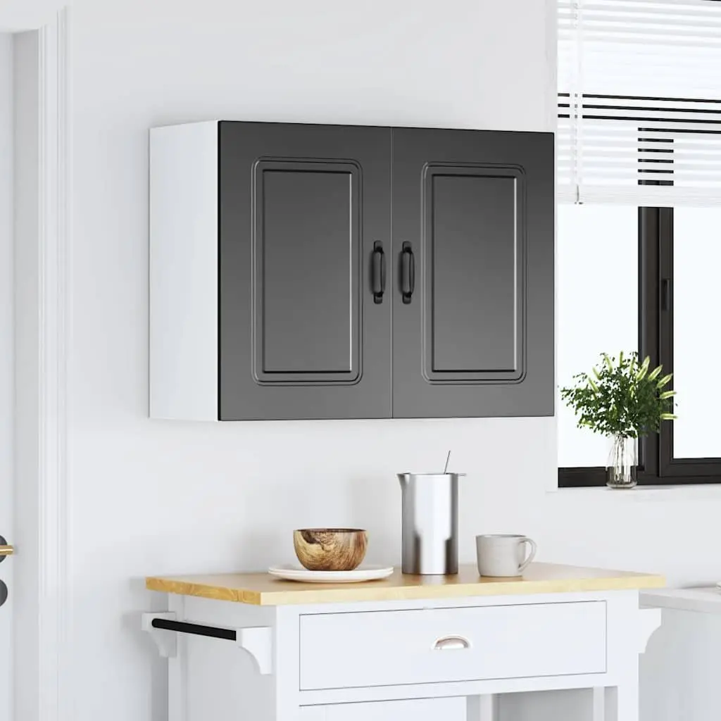 Black Engineered Wood Wall Cabinet with Door for Kitchen Storage Organizer
