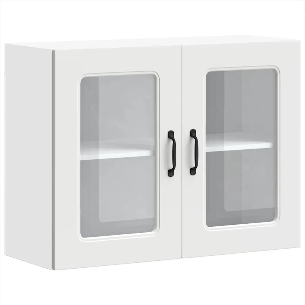 Kitchen Cabinet Engineered Wood Wall-Mounted Glass Door White Storage