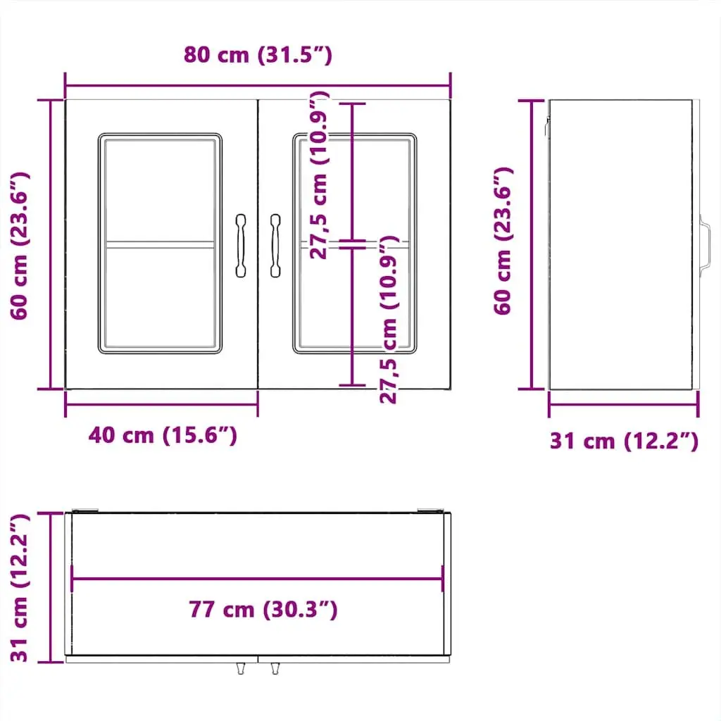 Kitchen Cabinet Engineered Wood Wall-Mounted Glass Door White Storage