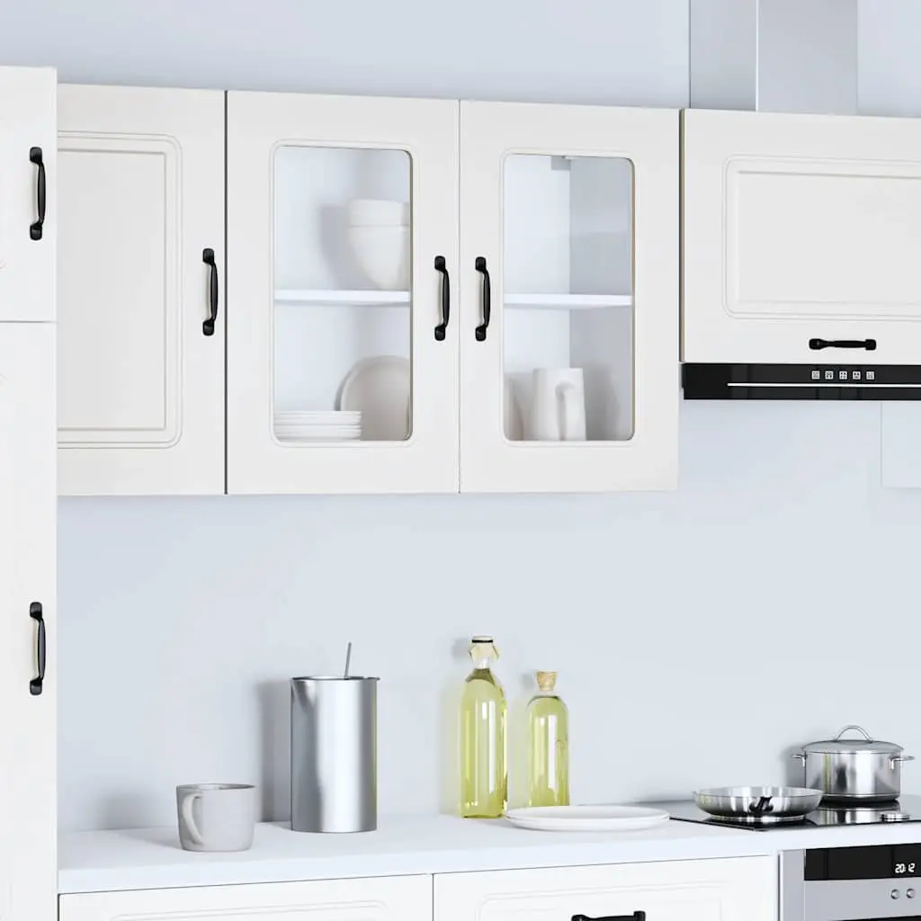 Kitchen Cabinet Engineered Wood Wall-Mounted Glass Door White Storage