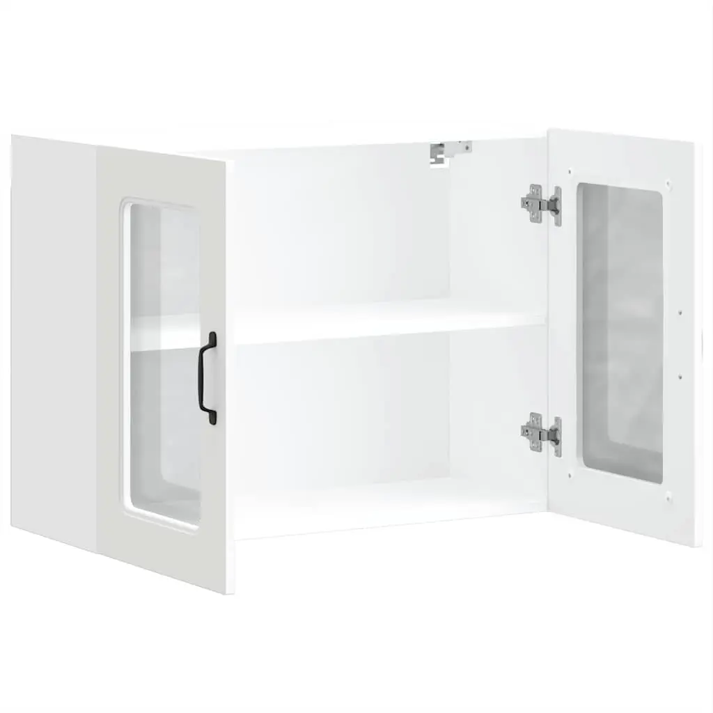 Kitchen Cabinet Engineered Wood Wall-Mounted Glass Door White Storage