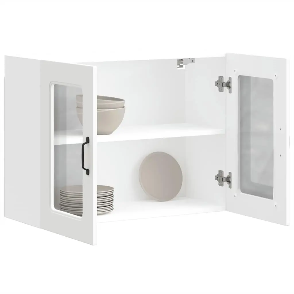 Kitchen Cabinet Engineered Wood Wall-Mounted Glass Door White Storage