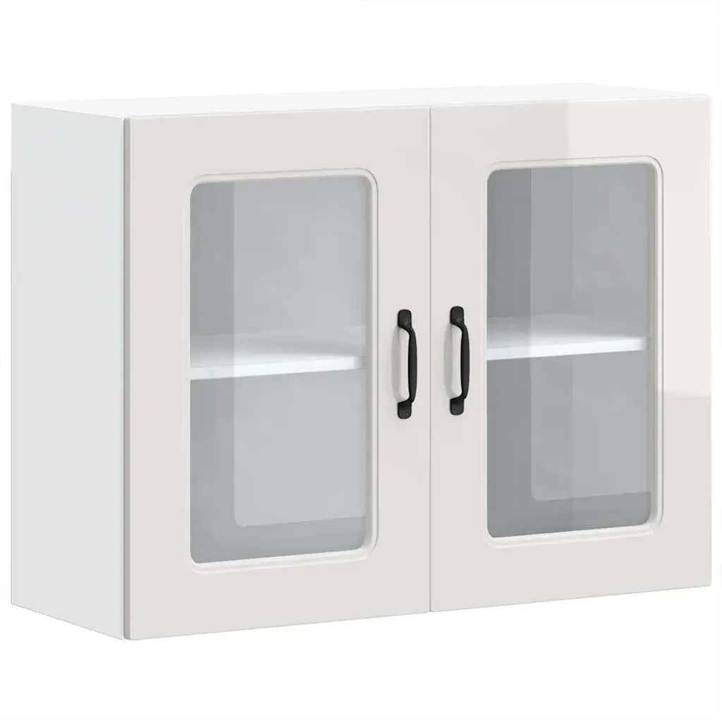 Kitchen Wall Cabinet Glass Door White High Gloss Engineered Wood Storage Unit