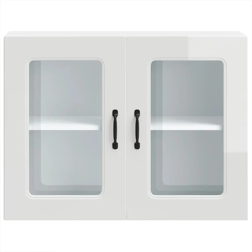 Kitchen Wall Cabinet Glass Door White High Gloss Engineered Wood Storage Unit