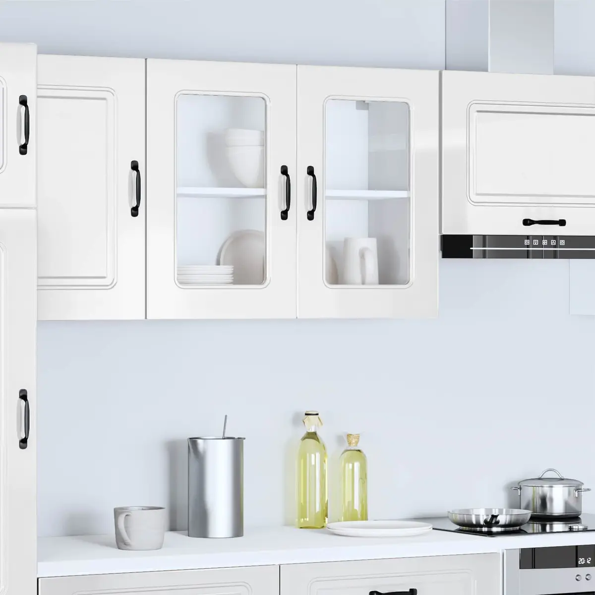 Kitchen Wall Cabinet Glass Door White High Gloss Engineered Wood Storage Unit