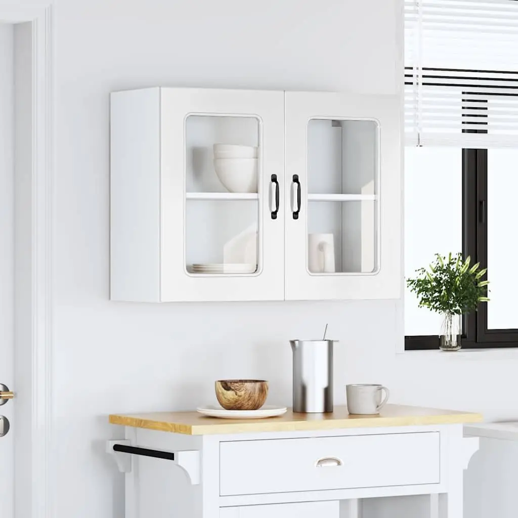 Kitchen Wall Cabinet Glass Door White High Gloss Engineered Wood Storage Unit