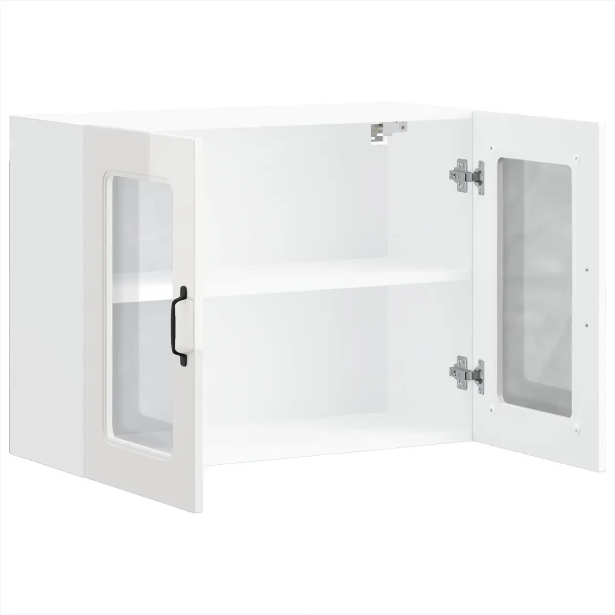 Kitchen Wall Cabinet Glass Door White High Gloss Engineered Wood Storage Unit