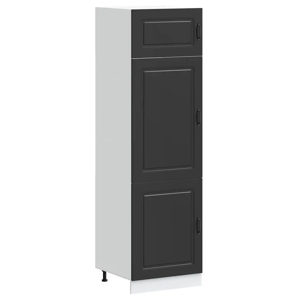 Black Kitchen Storage Cabinet Engineered Wood Cupboard Adjustable Feet Doors