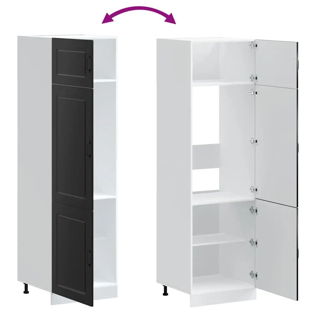 Black Kitchen Storage Cabinet Engineered Wood Cupboard Adjustable Feet Doors