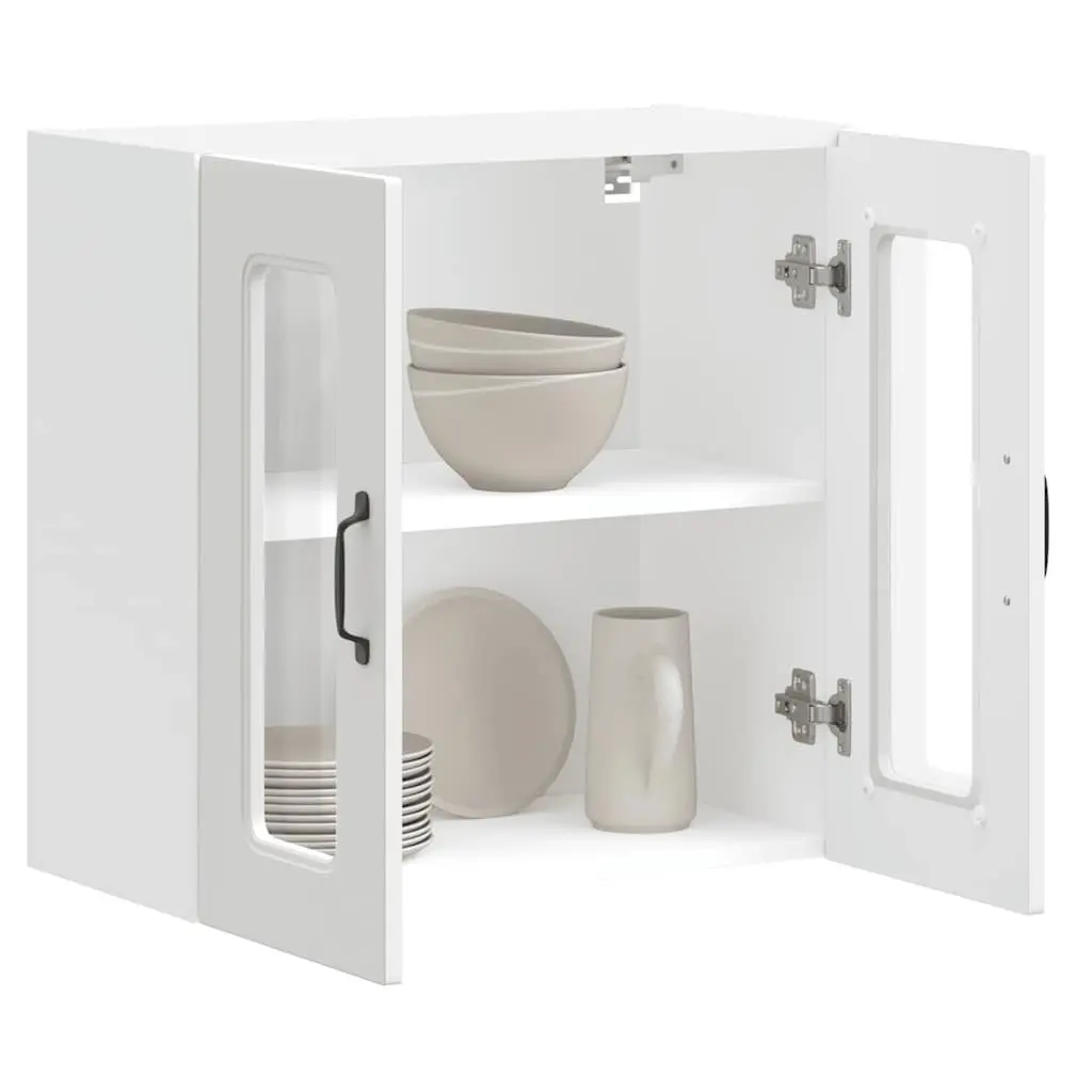 Kitchen Cabinet Engineered Wood Wall-Mounted Storage Unit White Glass Door
