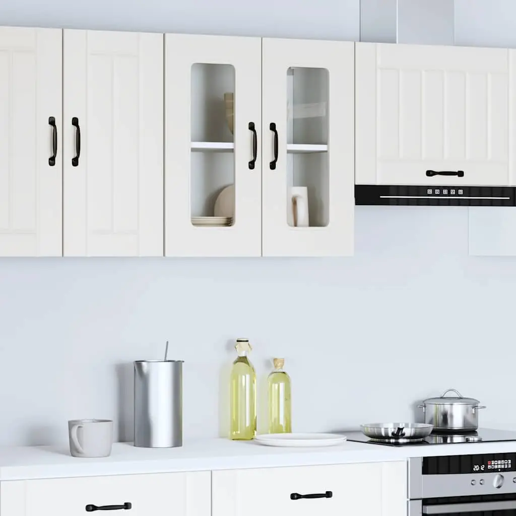 Kitchen Cabinet Engineered Wood Wall-Mounted Storage Unit White Glass Door