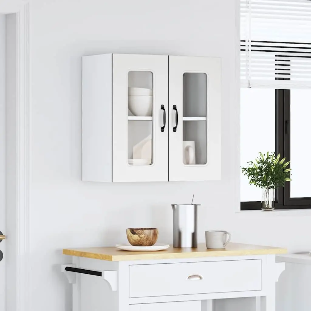 Kitchen Cabinet Engineered Wood Wall-Mounted Storage Unit White Glass Door