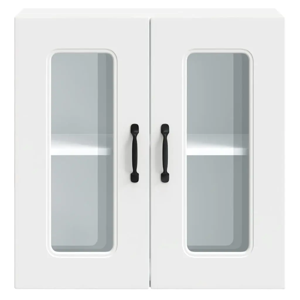Kitchen Cabinet Engineered Wood Wall-Mounted Storage Unit White Glass Door