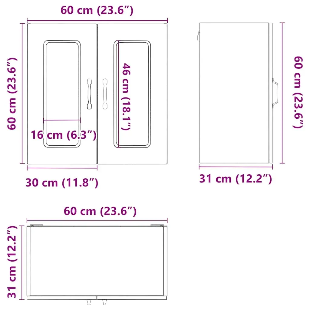 Wall-Mounted Kitchen Cabinet Black Engineered Wood Storage Unit with Glass Door