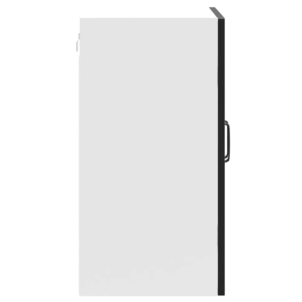 Wall-Mounted Kitchen Cabinet Black Engineered Wood Storage Unit with Glass Door
