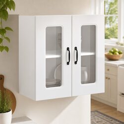 Practical Wall-Mounted Kitchen Cabinet with Glass Door