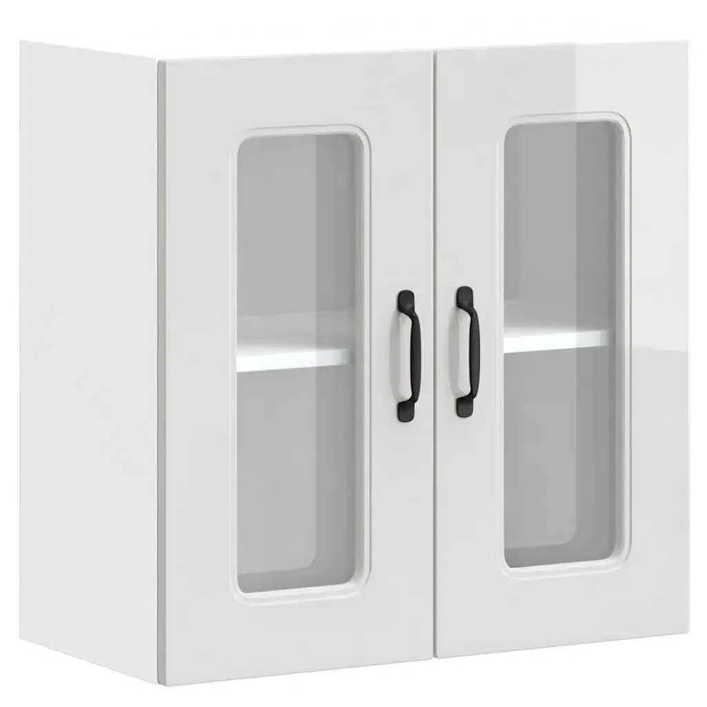 Kitchen Wall Cabinet Engineered Wood White Glass Door Storage Unit