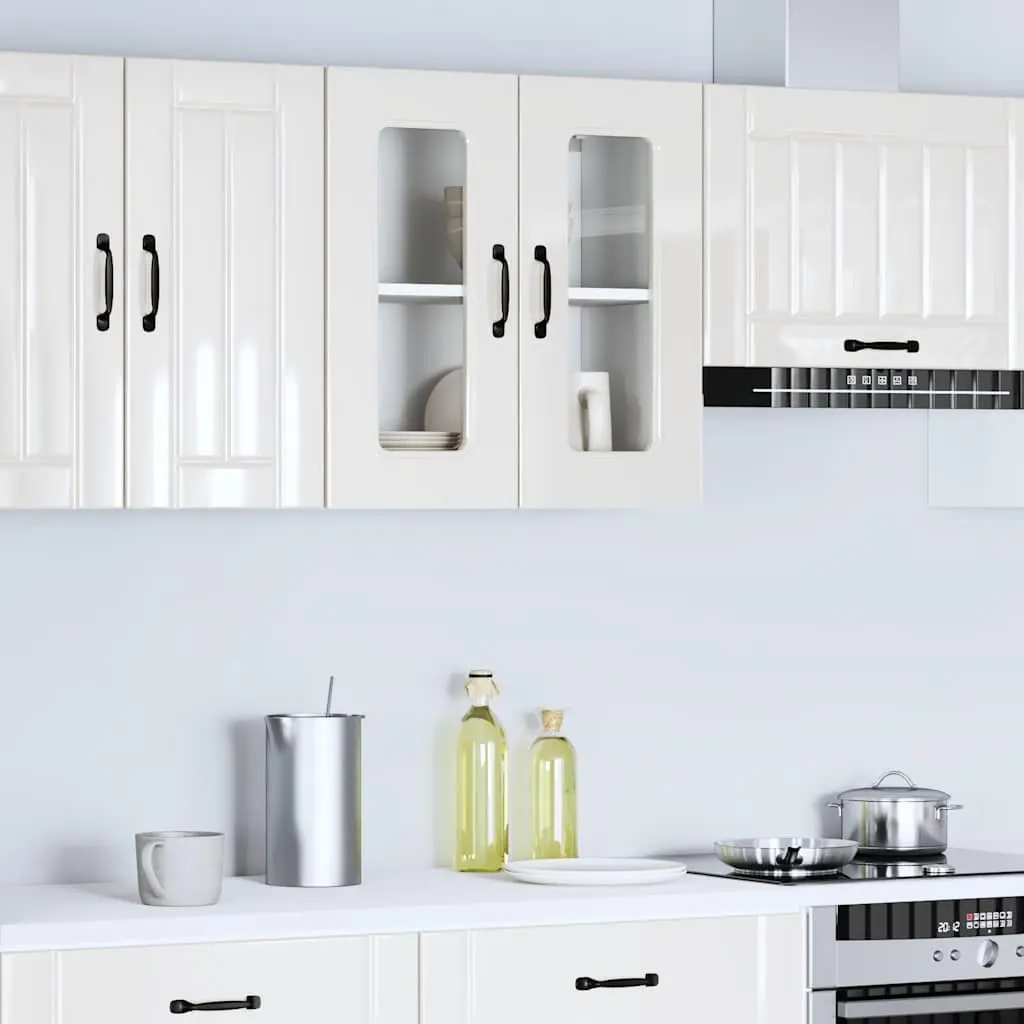 Kitchen Wall Cabinet Engineered Wood White Glass Door Storage Unit