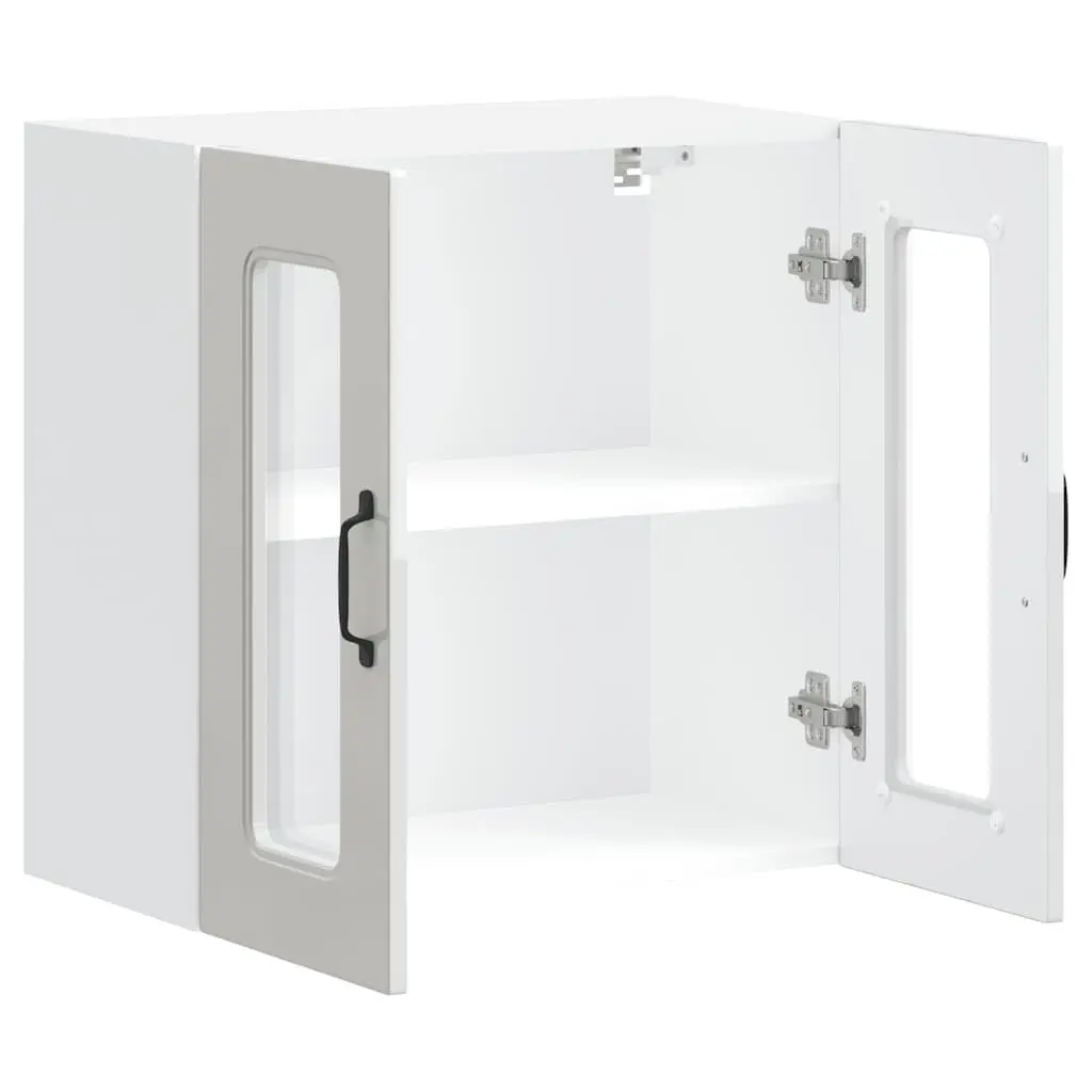Kitchen Wall Cabinet Engineered Wood White Glass Door Storage Unit