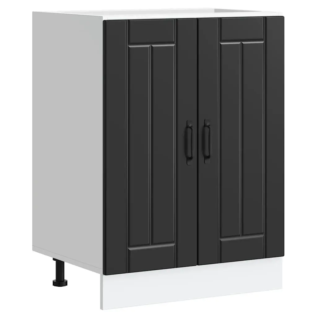 Black Sink Base Cabinet Engineered Wood Kitchen Cupboard with Doors
