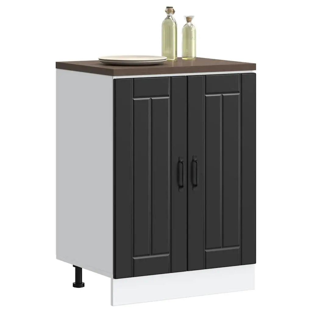 Black Sink Base Cabinet Engineered Wood Kitchen Cupboard with Doors