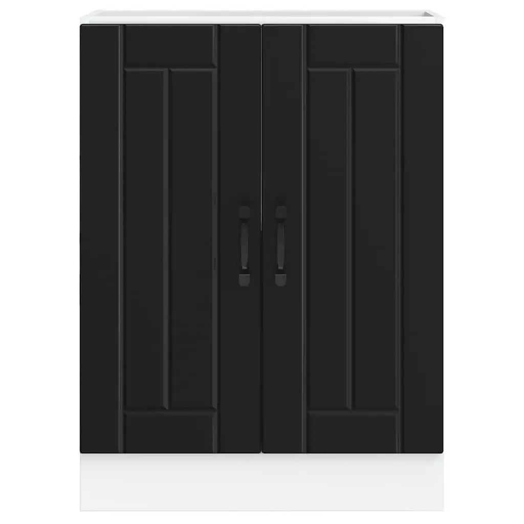 Black Sink Base Cabinet Engineered Wood Kitchen Cupboard with Doors