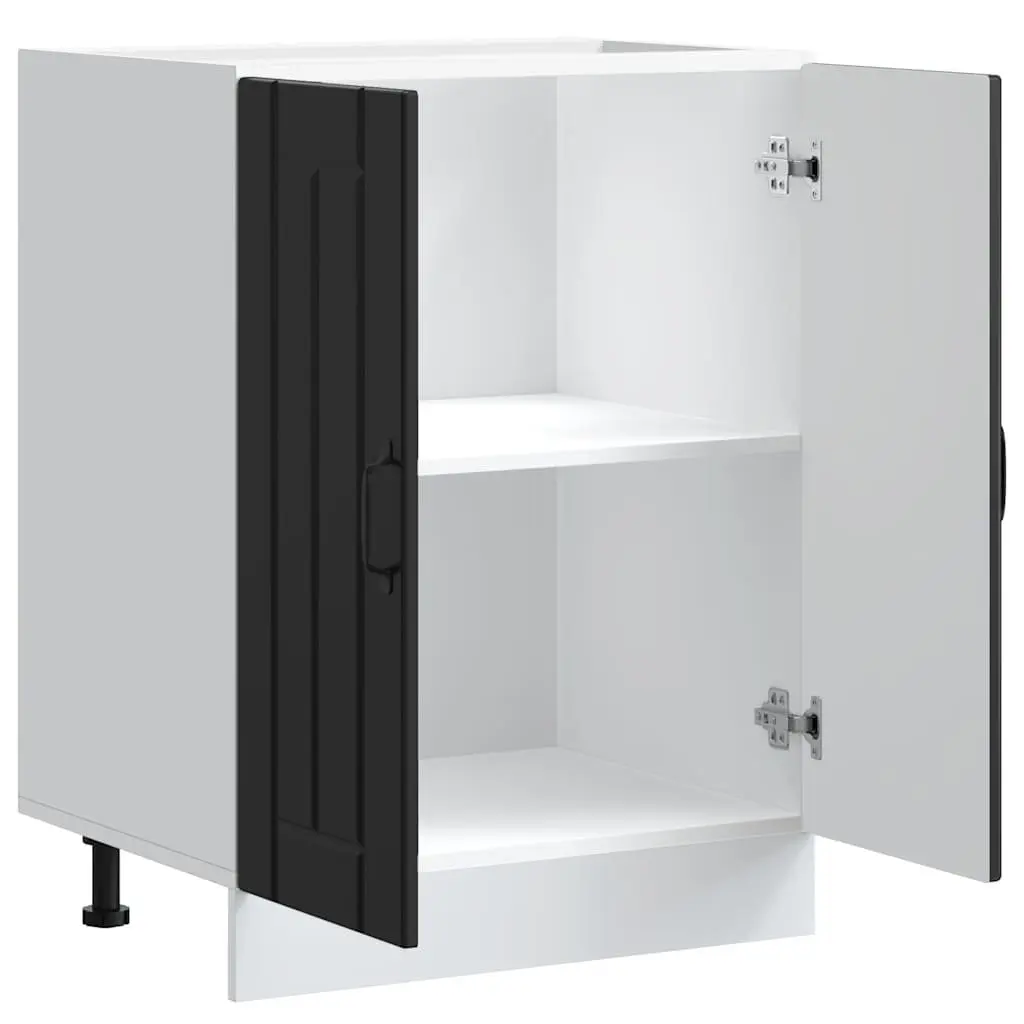 Black Sink Base Cabinet Engineered Wood Kitchen Cupboard with Doors