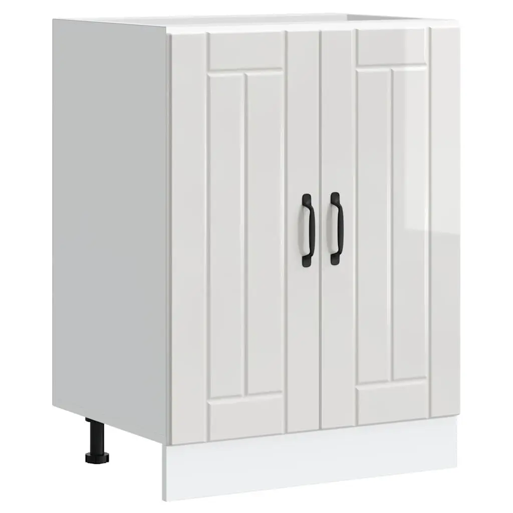 Kitchen Sink Base Cabinet Engineered Wood White High Gloss Storage Cupboard