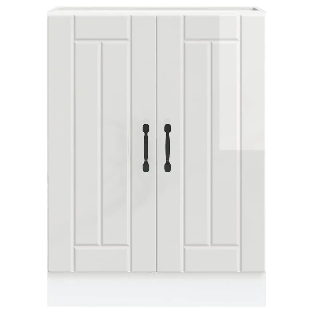 Kitchen Sink Base Cabinet Engineered Wood White High Gloss Storage Cupboard