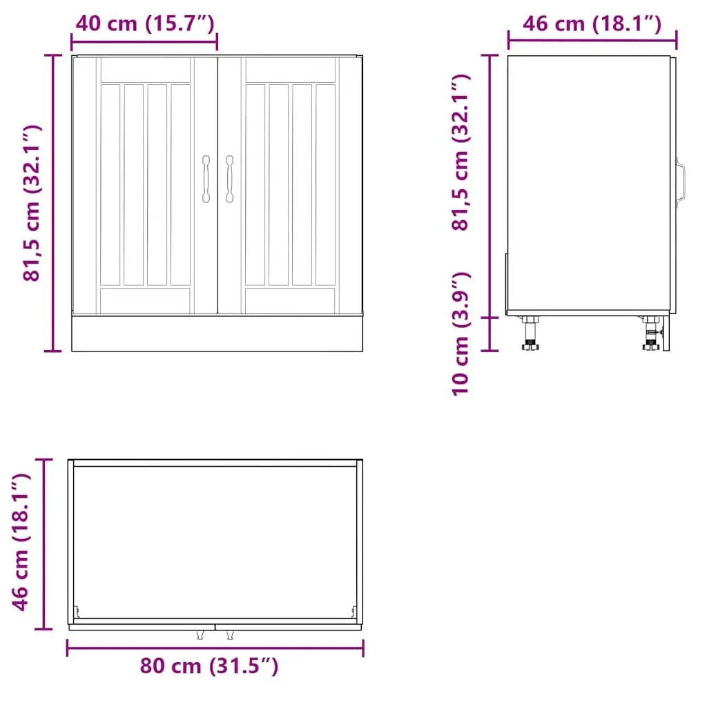 Sink Base Cabinet Engineered Wood White Adjustable Feet