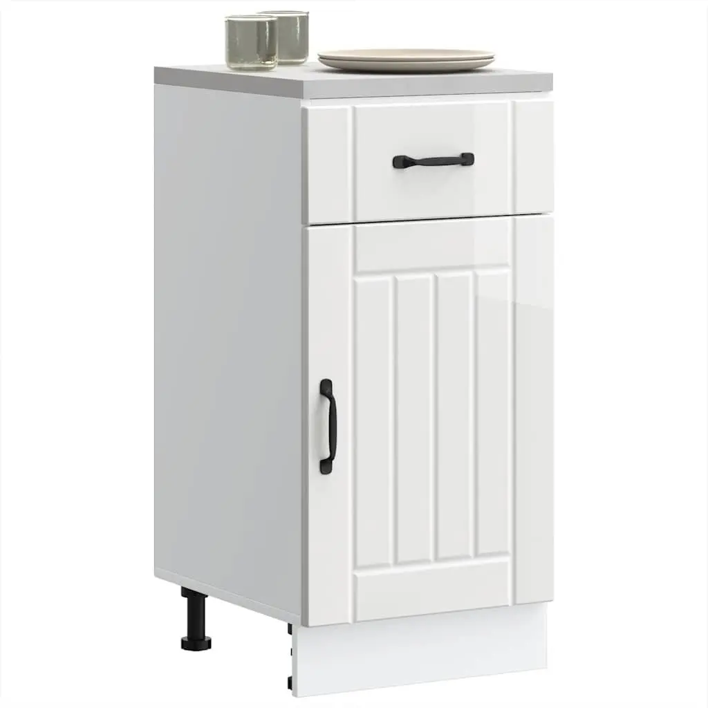 High Gloss White Engineered Wood Sink Base Cabinet Storage Unit with Doors for Kitchen
