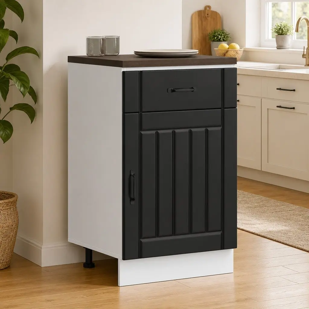 Black Engineered Wood Kitchen Sink Base Cabinet with Doors and Storage Cupboard