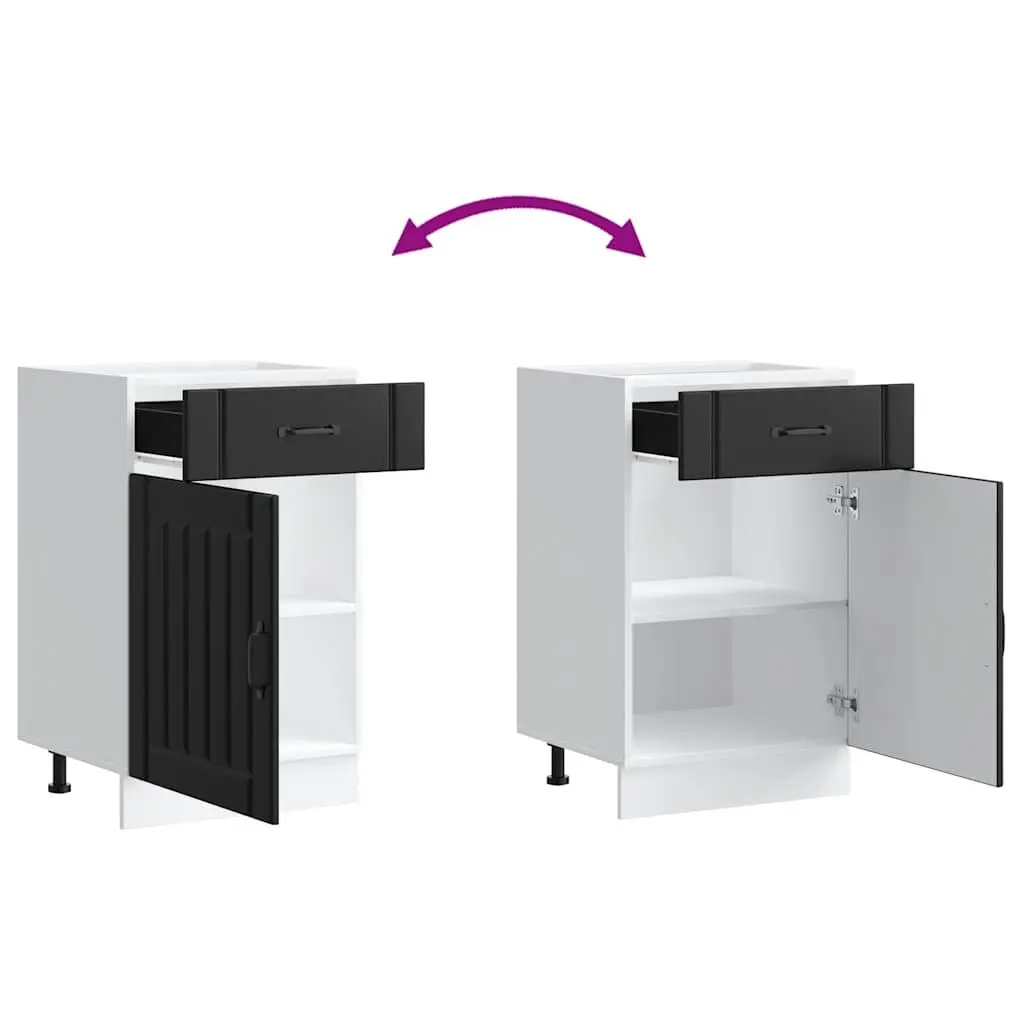 Black Engineered Wood Kitchen Sink Base Cabinet with Doors and Storage Cupboard