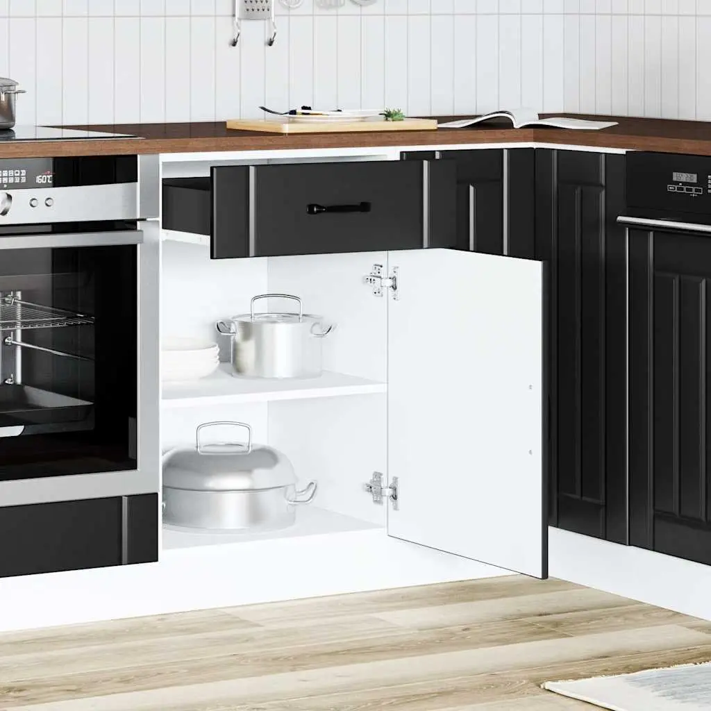 Black Engineered Wood Kitchen Sink Base Cabinet with Doors and Storage Cupboard