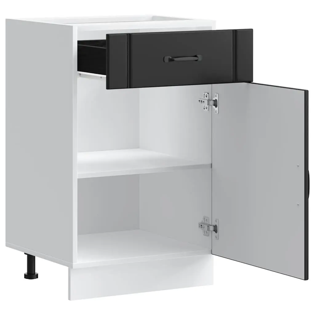 Black Engineered Wood Kitchen Sink Base Cabinet with Doors and Storage Cupboard