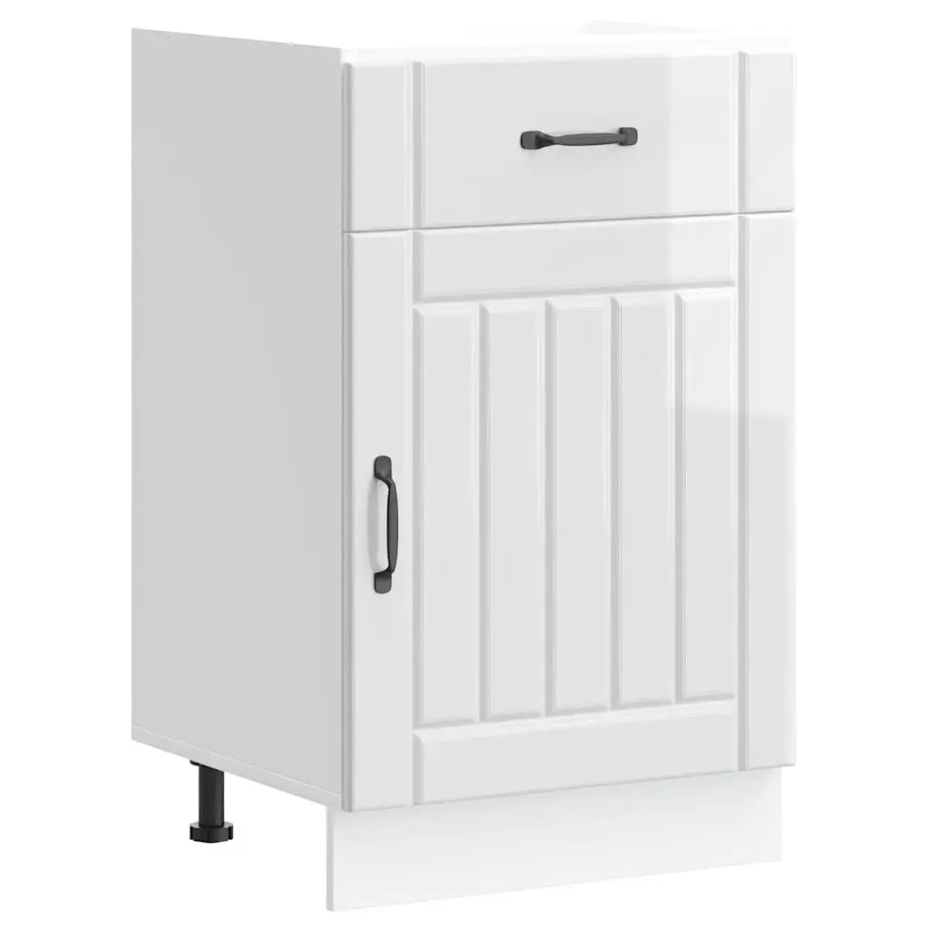 Kitchen Base Cabinet White High Gloss Engineered Wood Storage Sink Unit Doors
