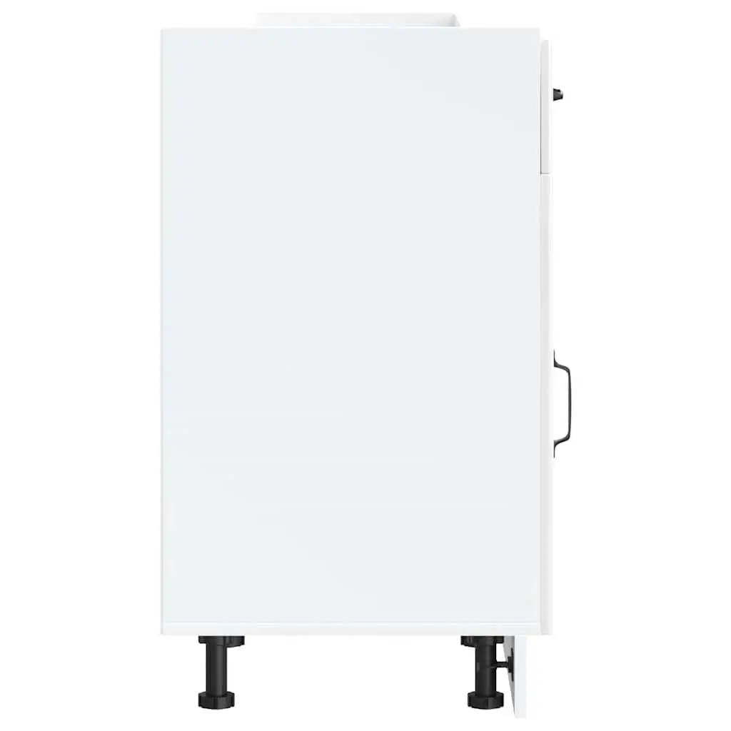 Kitchen Base Cabinet White High Gloss Engineered Wood Storage Sink Unit Doors