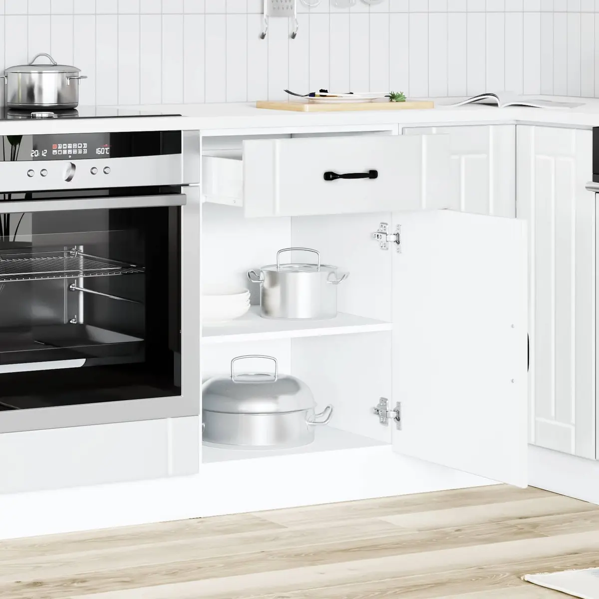 Kitchen Base Cabinet White High Gloss Engineered Wood Storage Sink Unit Doors