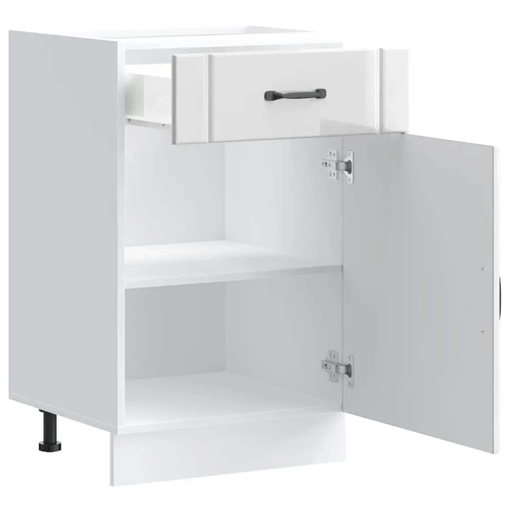 Kitchen Base Cabinet White High Gloss Engineered Wood Storage Sink Unit Doors