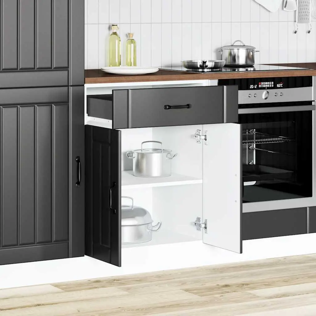 Kitchen Base Cabinet Engineered Wood Black Adjustable Feet
