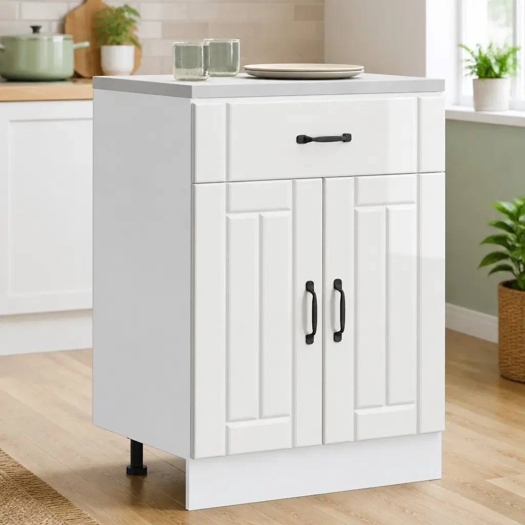 Kitchen Base Cabinet Engineered Wood High Gloss White