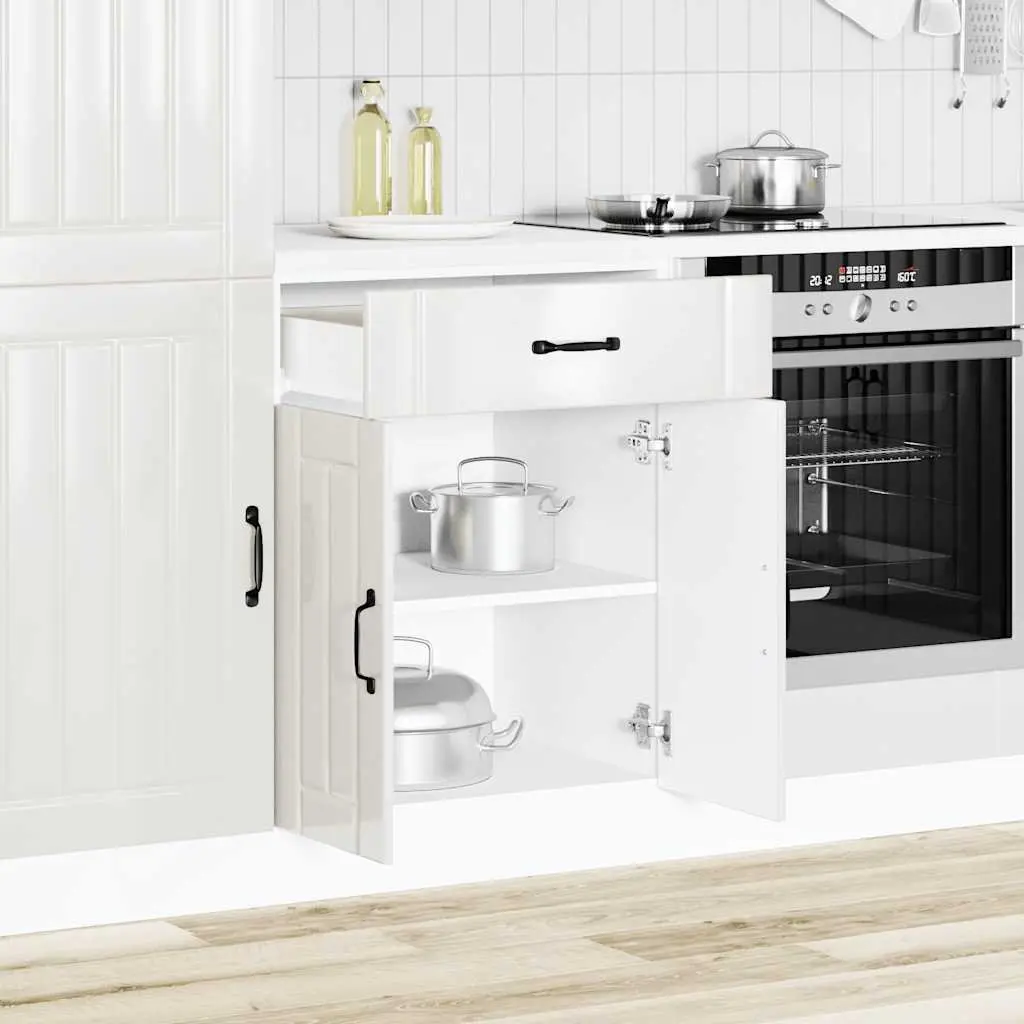 Kitchen Base Cabinet Engineered Wood High Gloss White