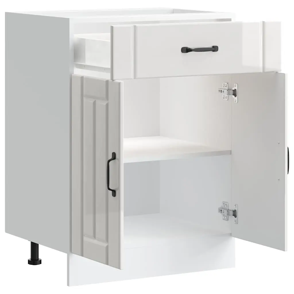 Kitchen Base Cabinet Engineered Wood High Gloss White