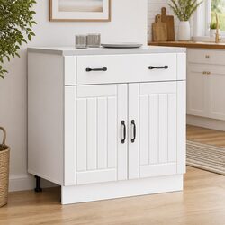 Kitchen Base Cabinet White Storage Cupboard Engineered Wood Sink Unit Doors