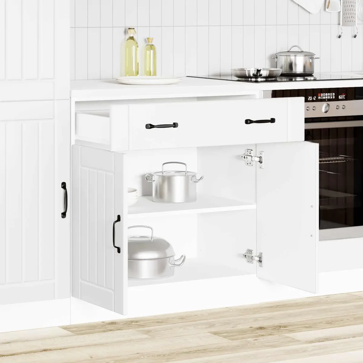 Kitchen Base Cabinet Engineered Wood White Storage Cupboard