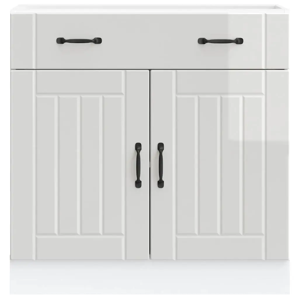 Kitchen Storage Cupboard Base Cabinet High Gloss White Engineered Wood with Adjustable Feet