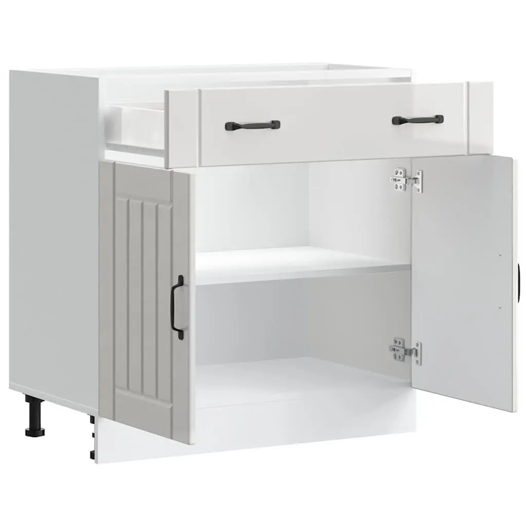 Kitchen Storage Cupboard Base Cabinet High Gloss White Engineered Wood with Adjustable Feet