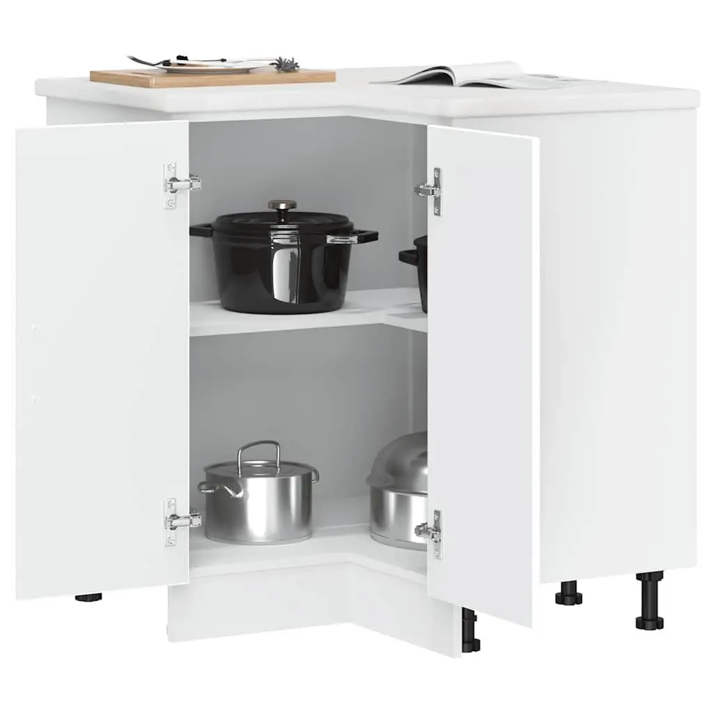 Kitchen Corner Base Cabinet Engineered Wood White Adjustable Feet