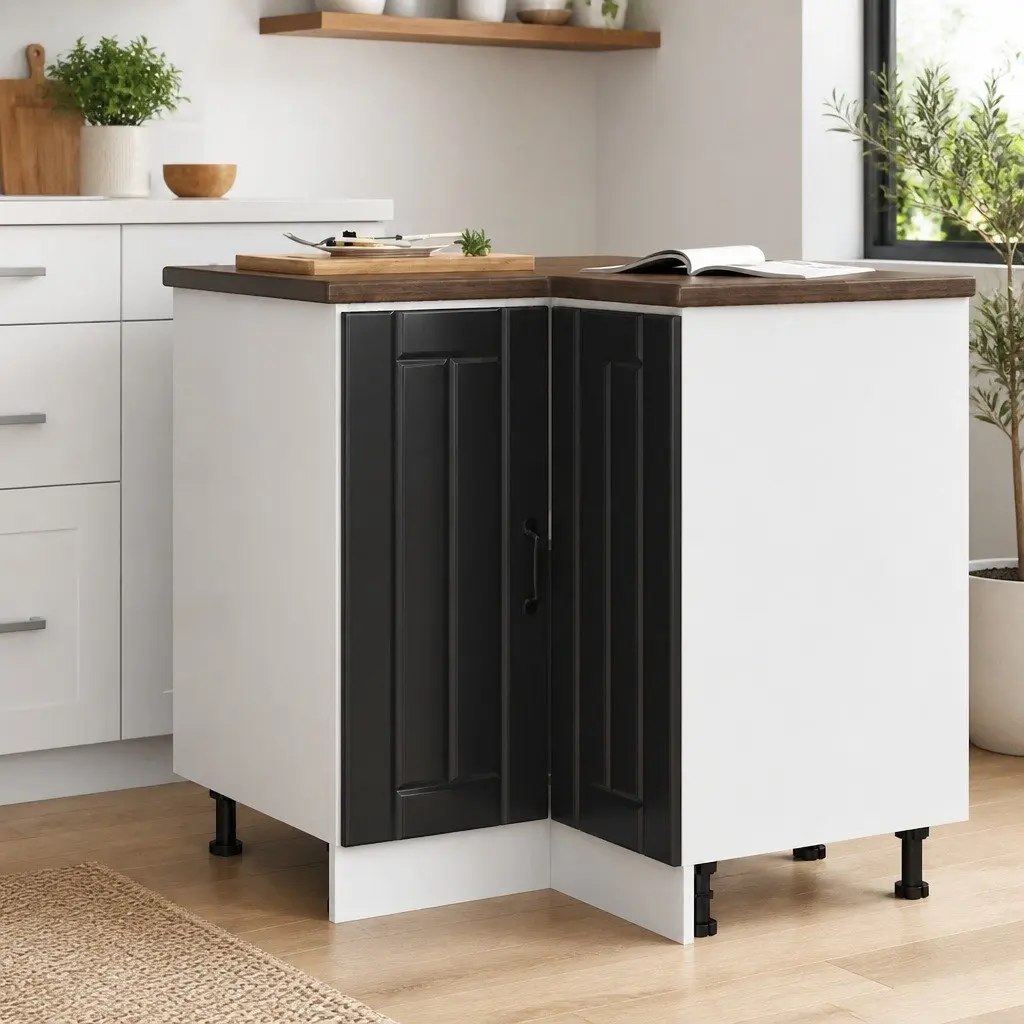 Kitchen Corner Base Cabinet Engineered Wood Black